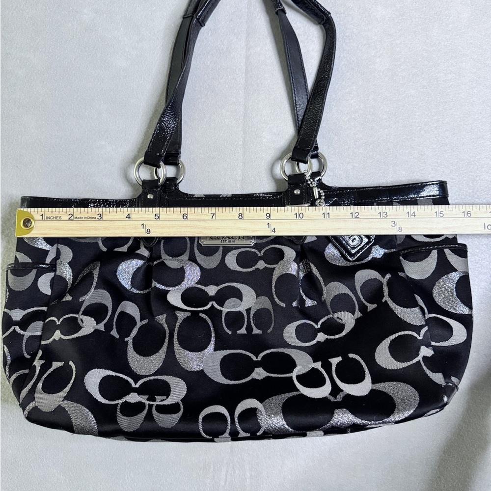 Coach Women's Metallic Silver Black SoHo Signature Shoulder Bag Tote F19664 Y2K - Picture 12 of 16